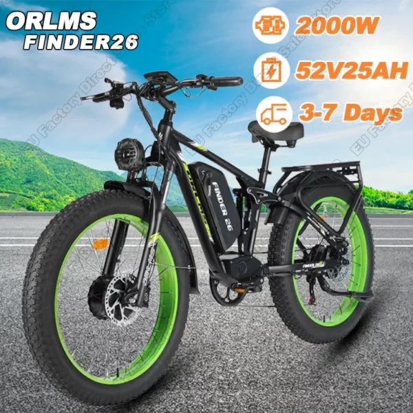 ORLMS FINDER 26 Electric Bike 52V 2000W Dual Motor 52V25AH Battery Electric bicycle 26*4.0" Tire Fat Tire Mountain Adult E-Bike