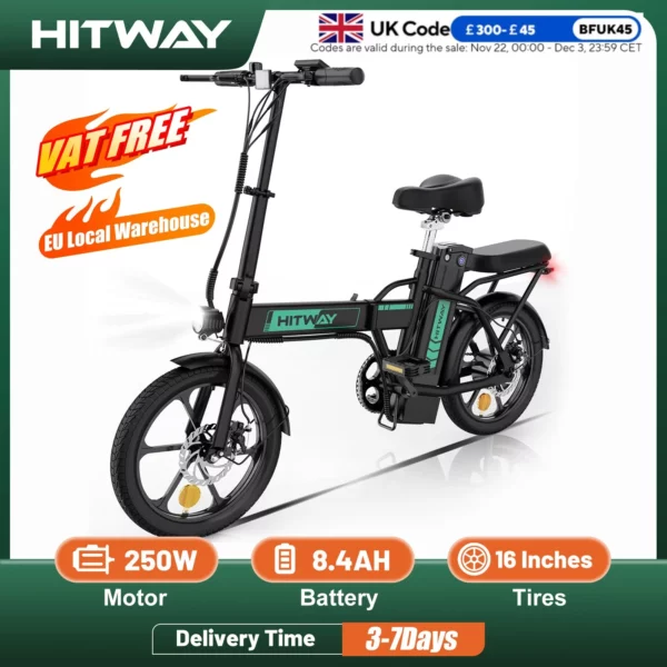 HITWAY Electric bike e-bike foldable city bike battery to Lithium36V/8.4ah, electric mileage can reach 35-70km
